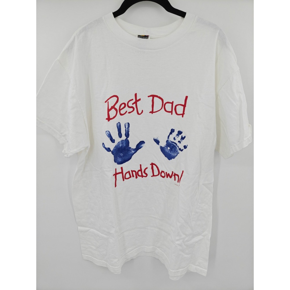 Fruit of the Loom Best Dad Hands Down Graphic T-Shirt White Large Mens